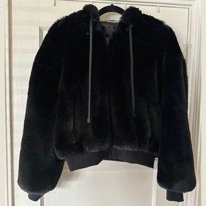 Blanc Noir Hooded Faux Fur Coat